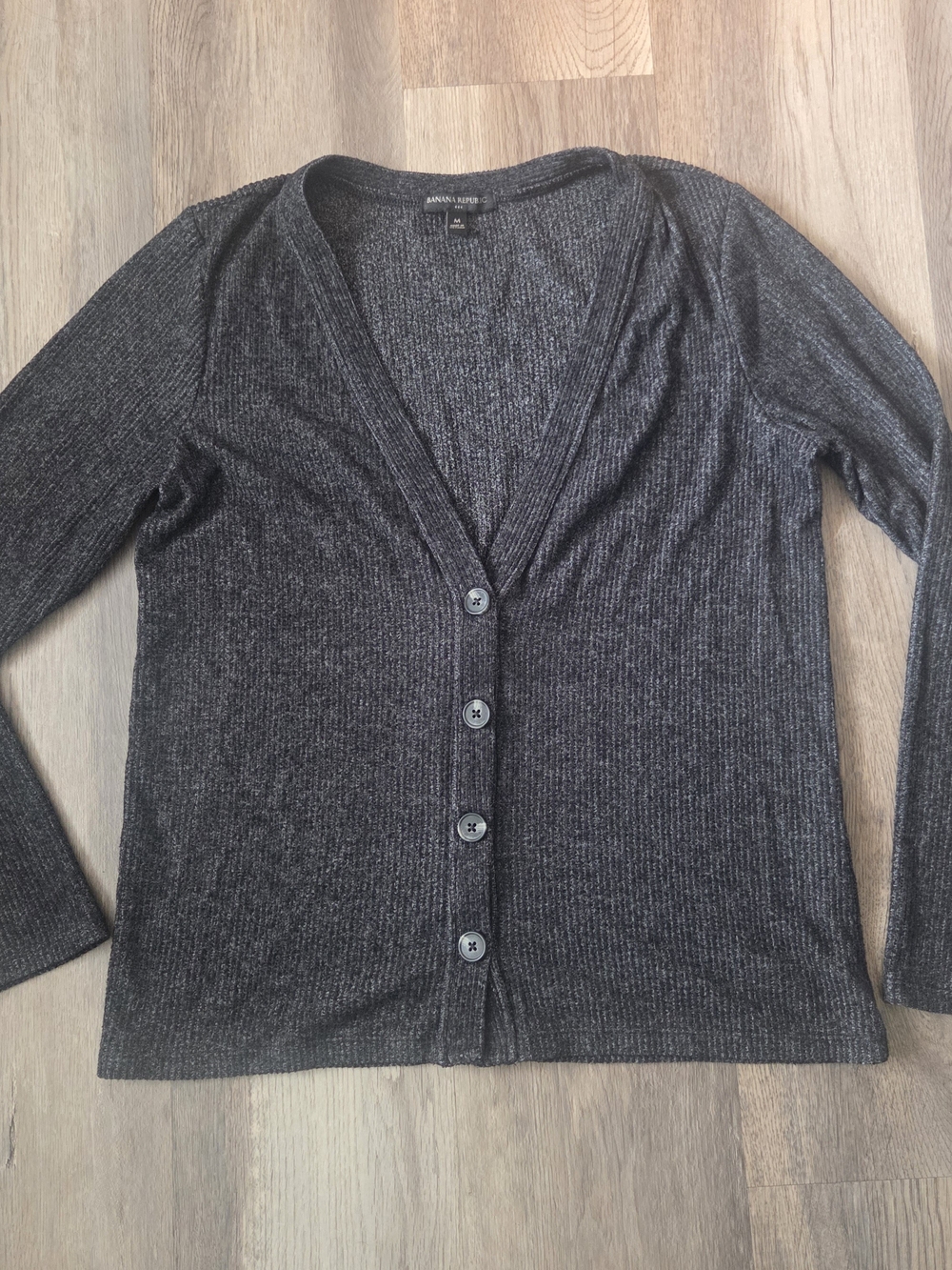 Classic Banana Republic Factory Marled Ribbed Cardigan Heather Charcoal Gray M